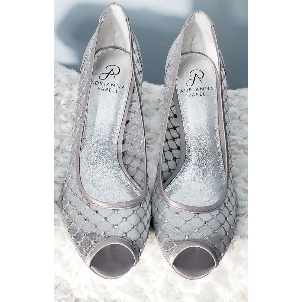 Adrianna Papell Womens Silver Gray Rhinstone Mesh Heel Size 8 Glam Blong Cruise